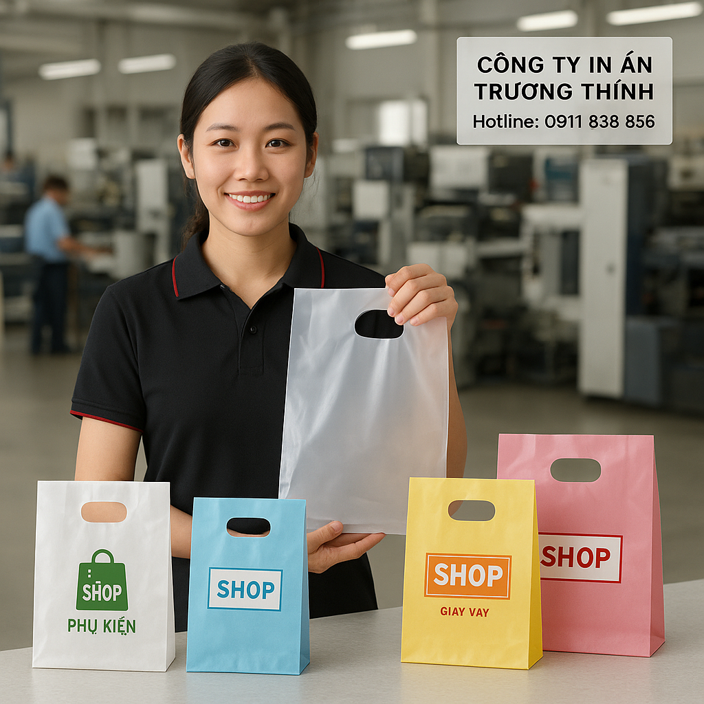 in Túi PE quai hột xoài - Công ty In Ấn Trường Thịnh