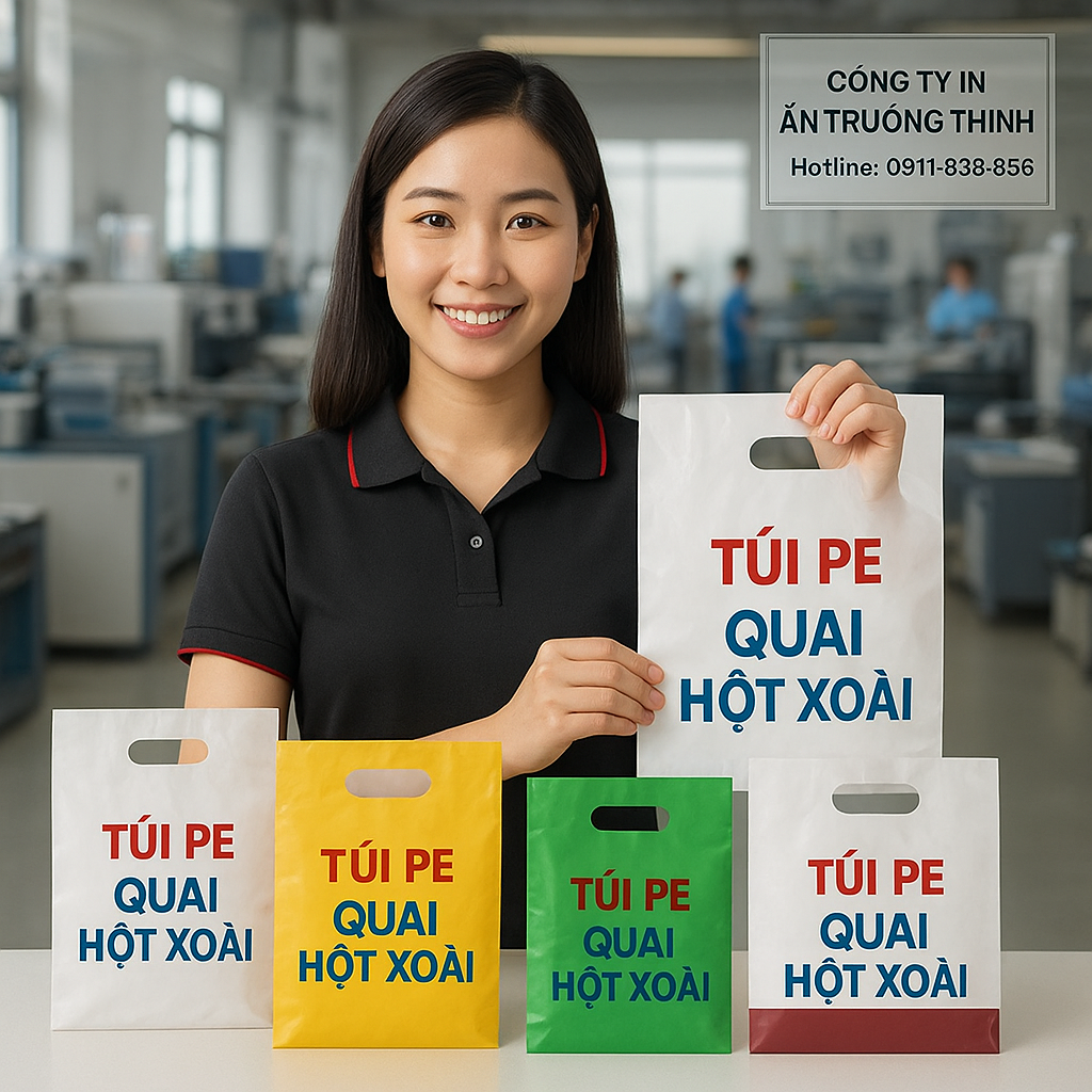 in Túi PE quai hột xoài - Công ty In Ấn Trường Thịnh