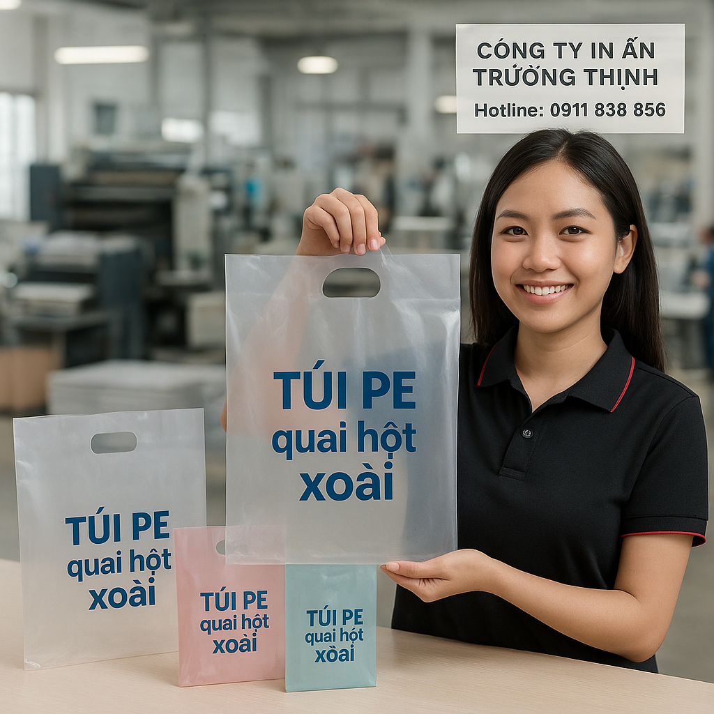 In Túi PE quai hột xoài theo yêu cầu | Trường Thịnh 1 in Túi PE quai hột xoài - Công ty In Ấn Trường Thịnh