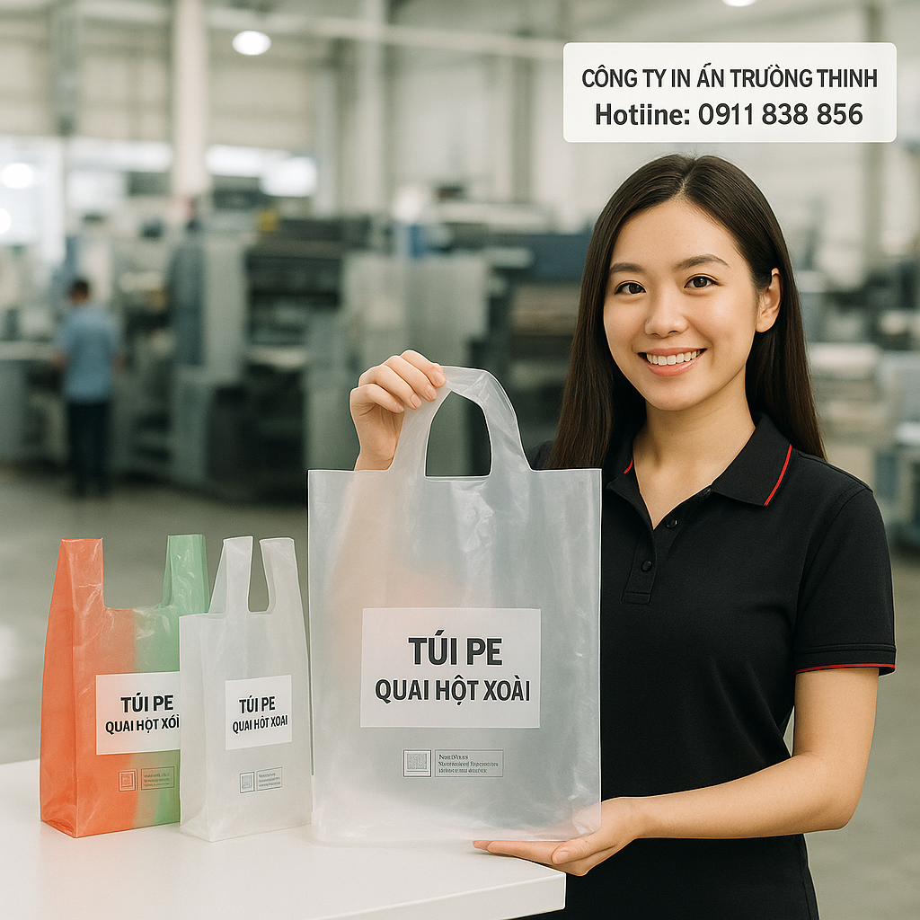 in Túi PE quai hột xoài - Công ty In Ấn Trường Thịnh