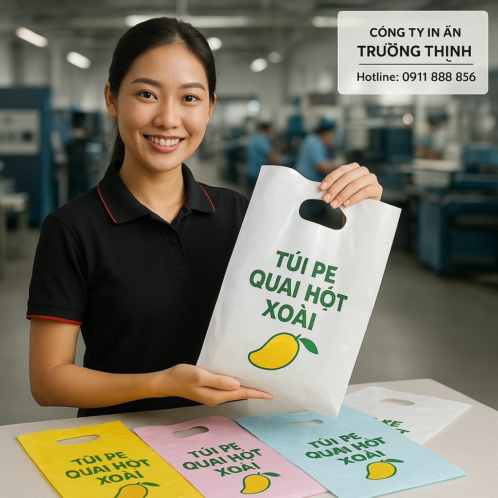 in Túi PE quai hột xoài - Công ty In Ấn Trường Thịnh