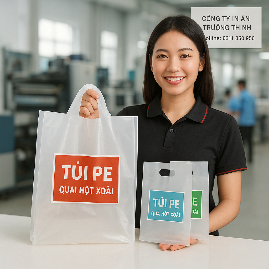 in Túi PE quai hột xoài - Công ty In Ấn Trường Thịnh