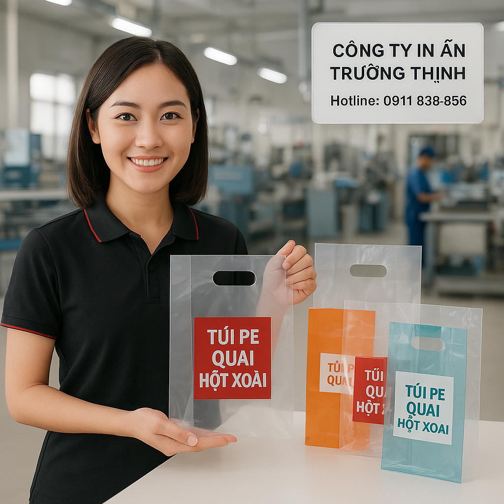 in Túi PE quai hột xoài - Công ty In Ấn Trường Thịnh