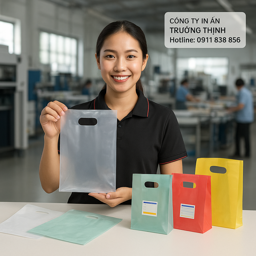 in Túi PE quai hột xoài - Công ty In Ấn Trường Thịnh