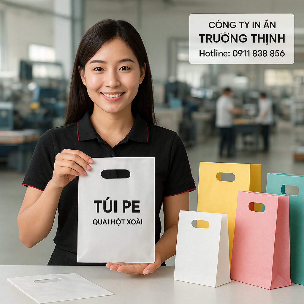 in Túi PE quai hột xoài - Công ty In Ấn Trường Thịnh
