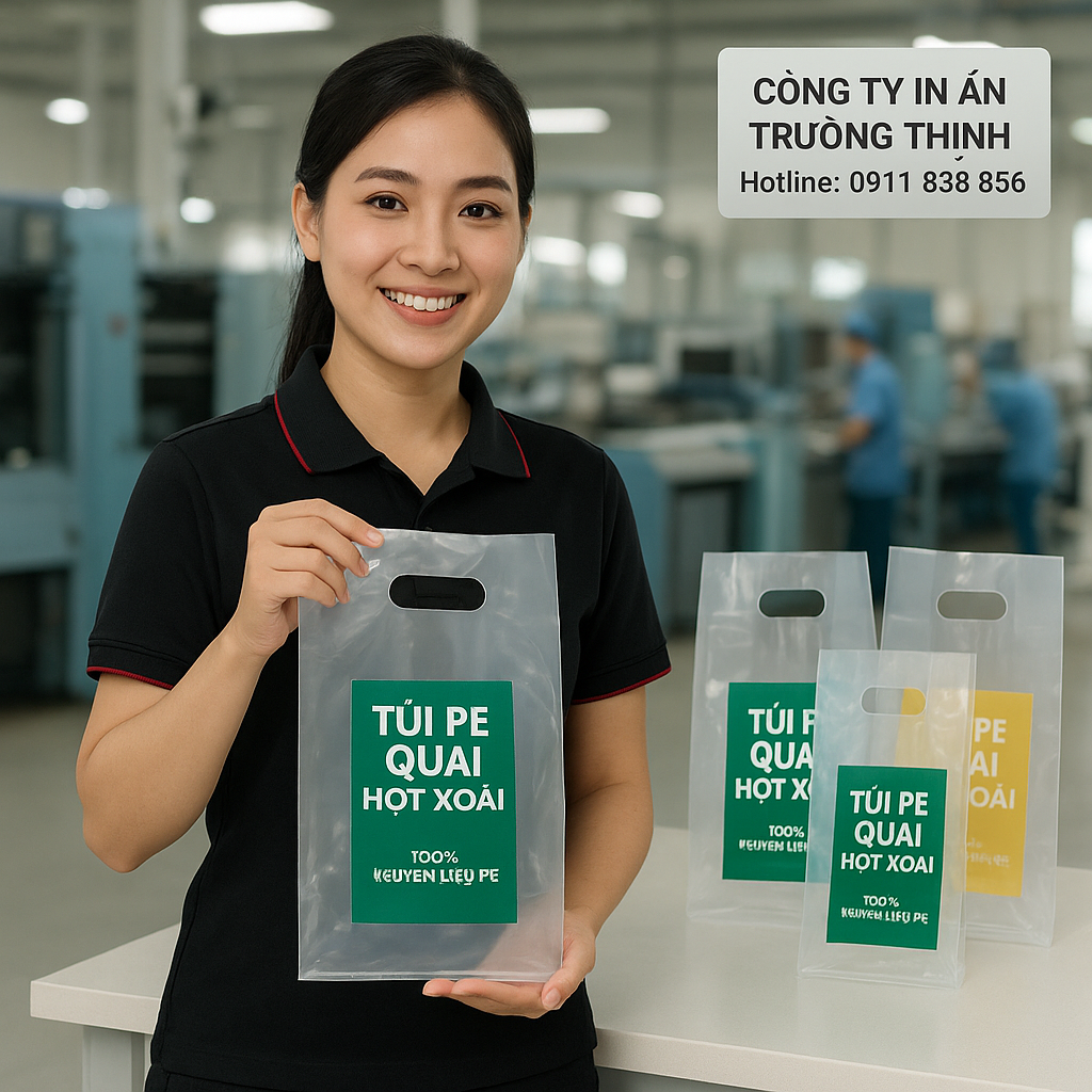 in Túi PE quai hột xoài - Công ty In Ấn Trường Thịnh