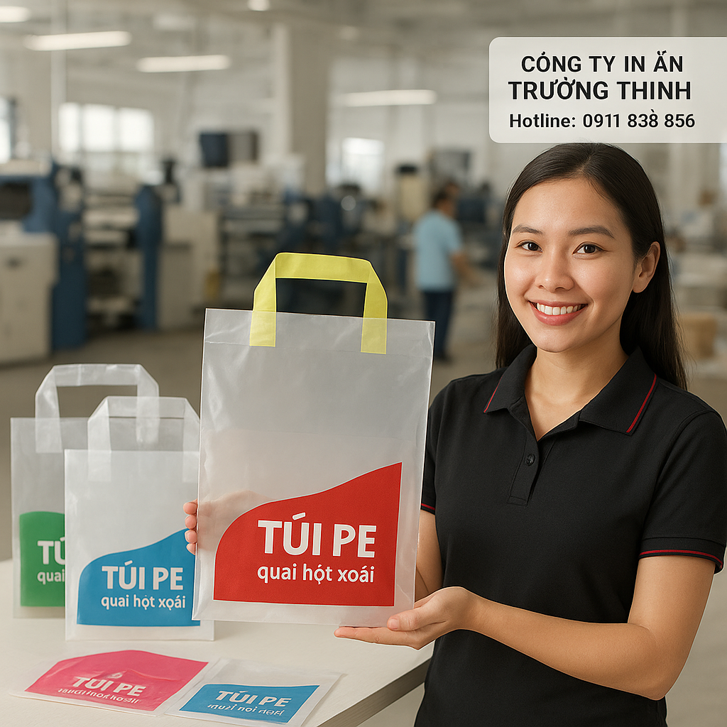in Túi PE quai hột xoài - Công ty In Ấn Trường Thịnh