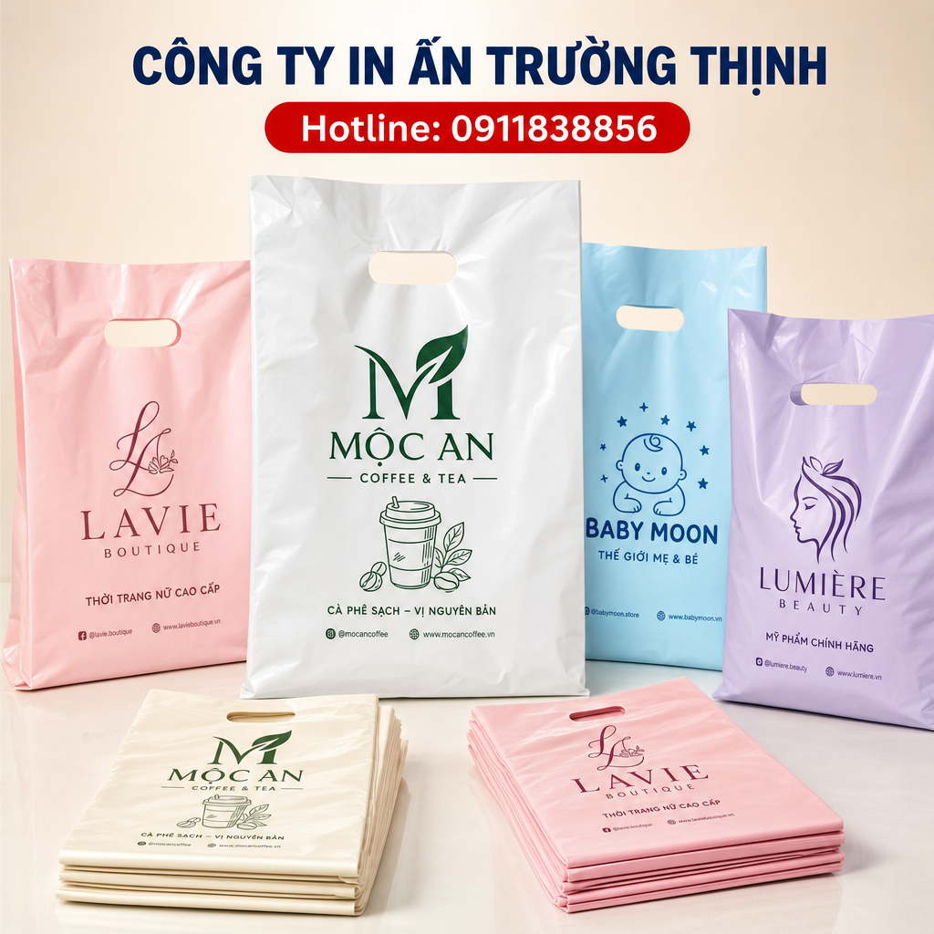 In Túi ni lông quai hột xoài đẹp, tiện dụng | Trường Thịnh 1 in Túi ni lông quai hột xoài - Công ty In Ấn Trường Thịnh